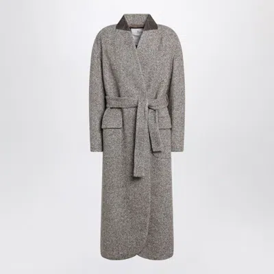 Brunello Cucinelli Brown Mélange Wool-blend Coat With Belt In Gray