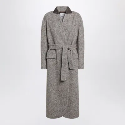 BRUNELLO CUCINELLI BRUNELLO CUCINELLI BROWN MÉLANGE WOOL-BLEND COAT WITH BELT WOMEN