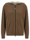 Brunello Cucinelli Cotton And Silk Zip-up Hoodie In Brown