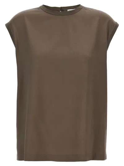 BRUNELLO CUCINELLI BROWN MONILE SATIN T-SHIRT