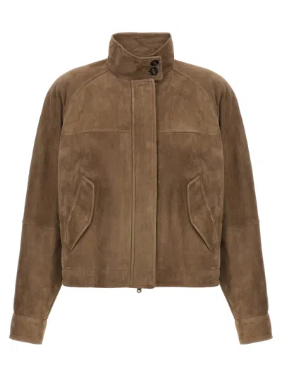 Brunello Cucinelli Women Monile Suede Jacket In Brown