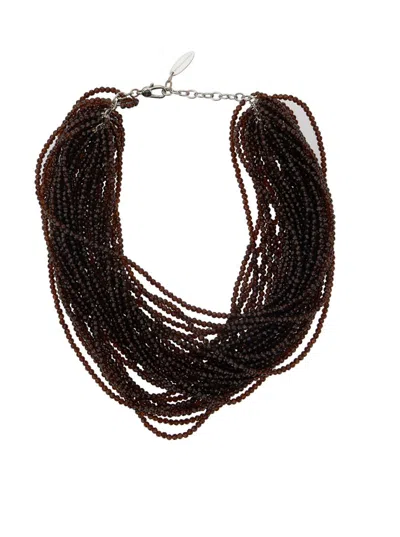 BRUNELLO CUCINELLI BROWN MULTI-STRAND NECKLACE WITH FACETED BEADS AND REAR SPRING-RING CLOSURE IN BRASS AND GLASS WOMAN