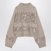 Brunello Cucinelli Chunky Knit Openwork Sweater Featuring Sequins In Brown