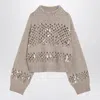 Brunello Cucinelli Chunky Knit Openwork Sweater Featuring Sequins In Gray