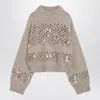 Brunello Cucinelli Chunky Knit Openwork Sweater Featuring Sequins In Neutral
