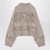 Brunello Cucinelli Chunky Knit Openwork Sweater Featuring Sequins In Neutral