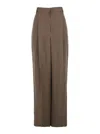 Brunello Cucinelli Brown Pants With Pleated Details In Linen Blend Woman