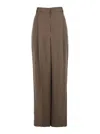 Brunello Cucinelli Brown Pants With Pleated Details In Linen Blend Woman
