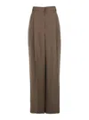 Brunello Cucinelli Brown Pants With Pleated Details In Linen Blend Woman In Multicolor