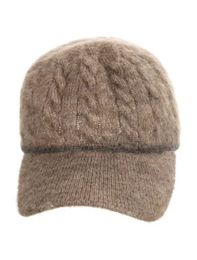 Pre-owned Brunello Cucinelli Brown Patterned Ribbed-knit Baseball Cap In Brown/grey