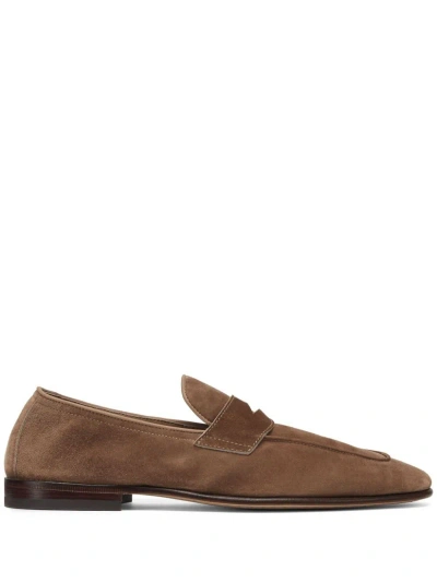 Brunello Cucinelli Brown Penny-slot Suede Loafers