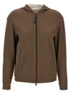 Brunello Cucinelli Brown Sweatshirt With Fixed Hood And Monil Detail On The Sleeve In Cotton Blend W