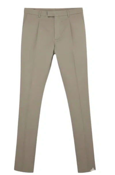 Brunello Cucinelli Brown Pressed Crease Cotton Trousers In Green