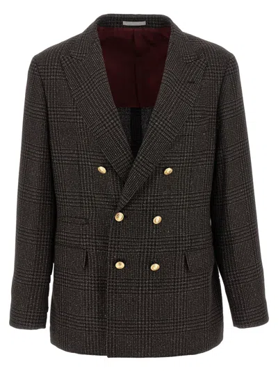 BRUNELLO CUCINELLI BROWN PRINCE OF WALES BLAZER