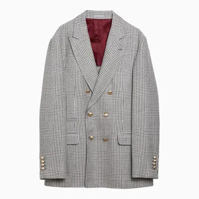 BRUNELLO CUCINELLI BRUNELLO CUCINELLI BROWN PRINCE OF WALES DOUBLE-BREASTED JACKET MEN