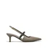 Brunello Cucinelli Grey Nappa Leather Shiny Strap City Slingback
