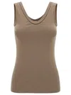 Brunello Cucinelli Grey Sleveless Top With Round Neck And Monile Detail On The Neck In Cotton Woman In Beige