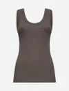 Brunello Cucinelli Women Brown Ribbed Jersey Monili Top In Gray