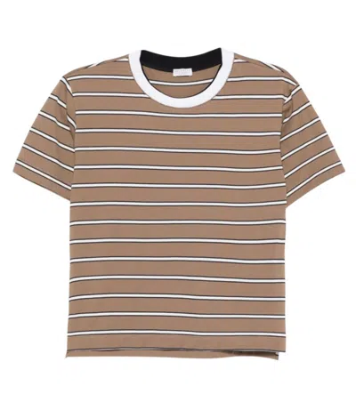 Brunello Cucinelli Brown Round Neck Striped T-shirt In Neutral