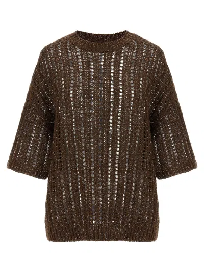 BRUNELLO CUCINELLI BROWN RUSTIC DAZZLING NET JERSEY