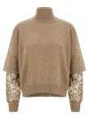 Brunello Cucinelli Turtleneck Sweater With Sequin Sleeve Embellishments In Brown