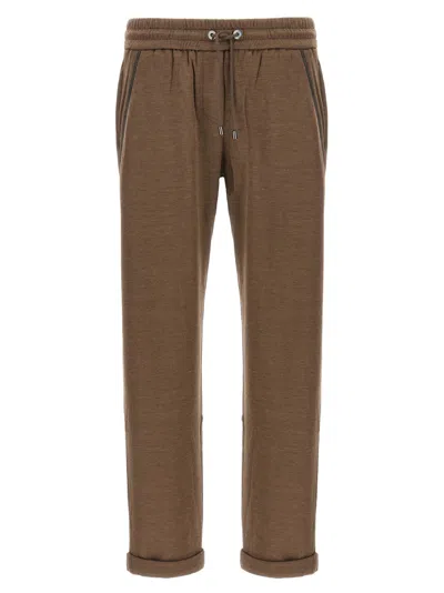 BRUNELLO CUCINELLI BROWN SHINY POCKET DETAIL JOGGERS