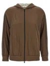 Brunello Cucinelli Brown Sweatshirt With Fixed Hood And Monil Detail On The Sleeve In Cotton Blend W