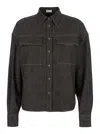 Brunello Cucinelli Brown Shirt With Classic Collar And Monil Detail On The Pocket In Cotton Blend Woman In Brown