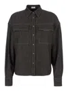 Brunello Cucinelli Brown Shirt With Classic Collar And Monil Detail On The Pocket In Cotton Blend Woman In Gray