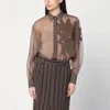 Brunello Cucinelli Brown Shirt With Semi-transparent Design And Embroidery On The Front In Silk Woman In Brown