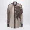 Brunello Cucinelli Brown Shirt With Semi-transparent Design And Embroidery On The Front In Silk Woman In Brown