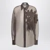 Brunello Cucinelli Brown Shirt With Semi-transparent Design And Embroidery On The Front In Silk Woman In Brown