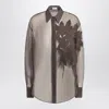Brunello Cucinelli Brown Shirt With Semi-transparent Design And Embroidery On The Front In Silk Woman In Brown