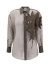 Brunello Cucinelli Brown Shirt With Semi-transparent Design And Embroidery On The Front