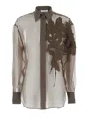 Brunello Cucinelli Brown Shirt With Semi-transparent Design And Embroidery On The Front In Silk Woman In Brown
