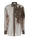 Brunello Cucinelli Brown Shirt With Semi-transparent Design And Embroidery On The Front In Silk Woma