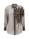 Brunello Cucinelli Brown Shirt With Semi-transparent Design And Embroidery On The Front In Silk Woman In Brown