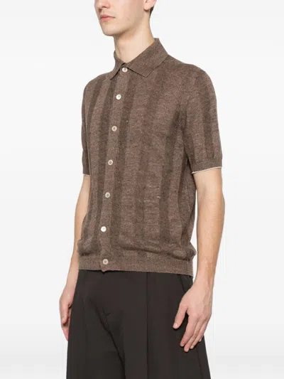 Brunello Cucinelli Brown Short Sleeve Cotton Shirt