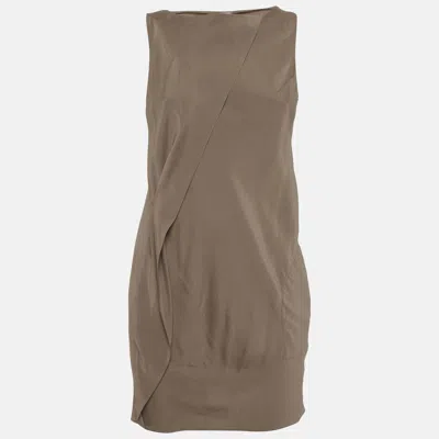 Pre-owned Brunello Cucinelli Brown Silk Asymmetrical Drape Mini Dress Xs
