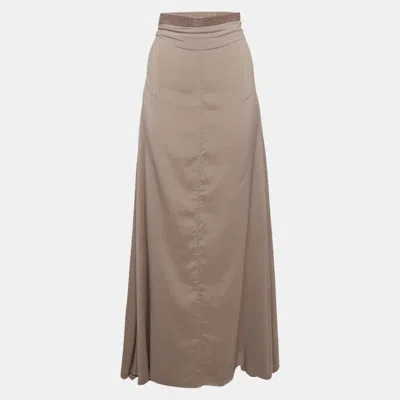 Pre-owned Brunello Cucinelli Brown Silk Blend Monili Waistband Skirt M