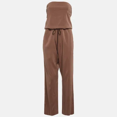 Pre-owned Brunello Cucinelli Brown Silk Blend Strapless Jumpsuit M