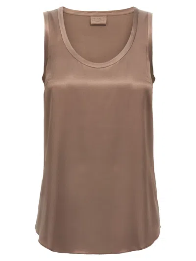 BRUNELLO CUCINELLI BROWN SILK TOP