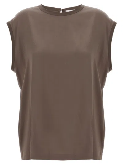 BRUNELLO CUCINELLI BROWN SILK TOP