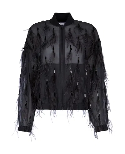 Brunello Cucinelli Brown Silk Women's Bomber In Black