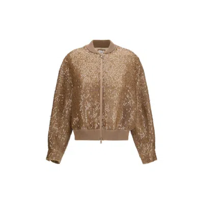 Brunello Cucinelli Brown Silk Women's Bomber In Multi