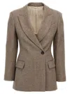 Brunello Cucinelli Brushed Techno Wool Chevron Blazer With Monili In Brown