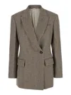 Brunello Cucinelli Brown Single-breasted Jacket With Peak Revers In Wool Blend Stretch Woman