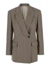 Brunello Cucinelli Brown Single-breasted Jacket With Peak Revers In Wool Blend Stretch Woman In Brown