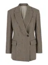 Brunello Cucinelli Brown Single-breasted Jacket With Peak Revers In Wool Blend Stretch Woman In Multicolor