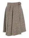 Brunello Cucinelli Brown Skirt With Belt And Pleated Details In Virgin Wool Blend Woman In Brown